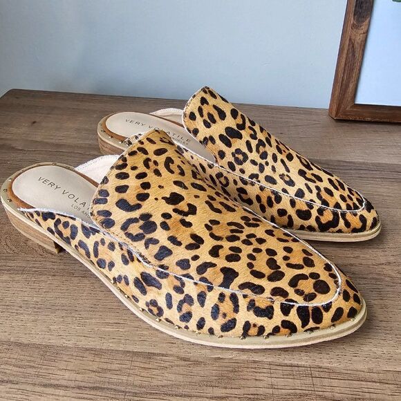 LIKE NEW VERY VOLATILE LA REAL FUR ANIMAL PRINT GENUINE LEATHER UPPERS MULES 9 - Picture 1 of 15